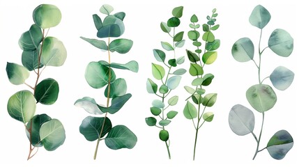 Watercolor eucalyptus set. eucalyptus branches and leaves collection