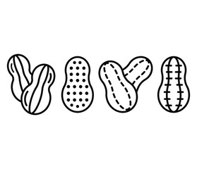 nuts peanut icon symbol vector design simple line black white color flat illustration collection sets