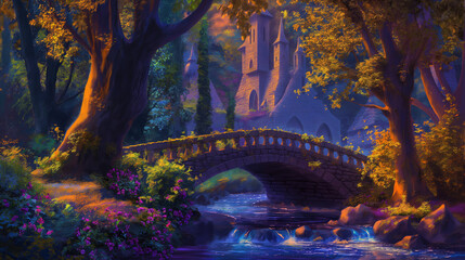 幻想的な風景でとても綺麗なイラスト。
まるでファンタジーの世界。
おとぎの国の風景が広がる。