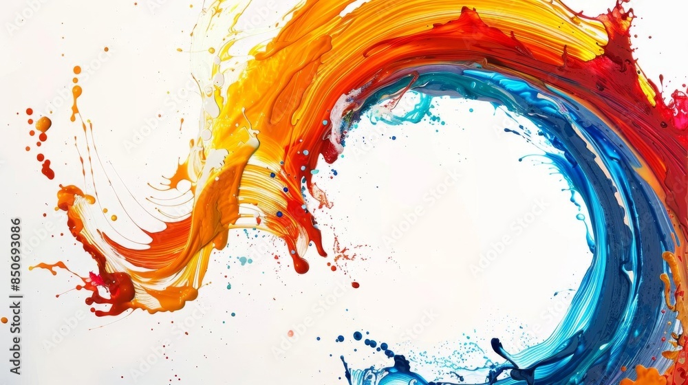 Poster abstract artwork of a circle in liquid motion flow, capturing an explosion of vibrant colors the cur