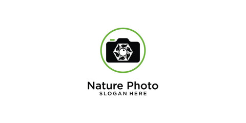 Creative nature photography logo design with unique concept , premium vector