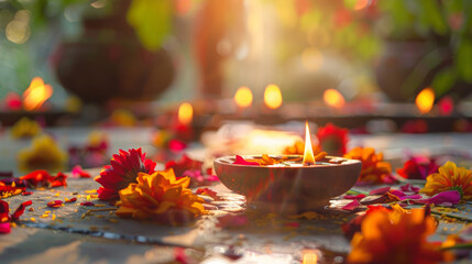 A candle glows among colorful flowers, symbolizing gratitude and kindness on World Gratitude Day