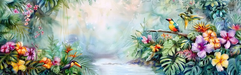 Modern abstract art. Watercolor floral illustration. Golden elements, watercolor painting, children's wallpaper. Hand drawn plants. Tropical, flowers. leaf. AI generated illustration