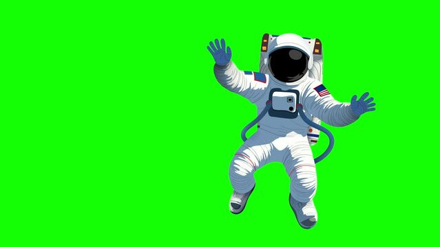 Astronaut Waves on a Green Background, Hand drawn astronaut in spacesuit fling in the space, Hand drawn astronaut in spacesuit fling in the space, cosmonaut in universe
