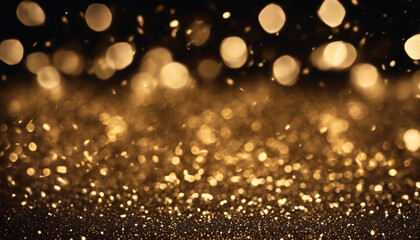 Defocused glitter lights background in dark gold