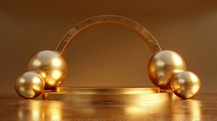 Obraz premium Gold-themed 3D podium design, exuding opulence and sophistication