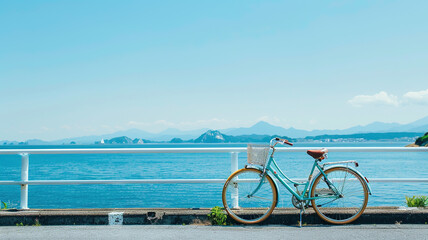 Fototapeta premium bicycle on the seaside bridge. happy bicycle day