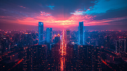 Aerial View of City Network of Beijing Skyline.