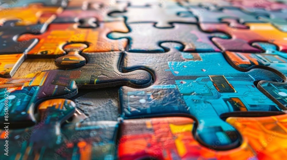 Poster a puzzle with each piece representing a different stage of data coming together to form a complete p