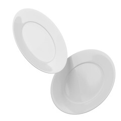Two flying clean white dish isolated white background