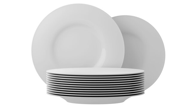 Stack of white clean dish isolated white background