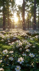 Enchanting Wild Flowers in Sunlit Forest. Floral Background