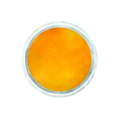 Fragrant olive oil poured into a white bowl, top view watercolor illustration, isolated on white background. For prints, plates and dishes design, decoration for kitchen, menus, recipes