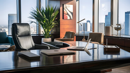 Fototapeta premium Office Interior with Ceo Desk with Chairs and Table