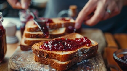 Delicious Homemade Jam Spread Perfectly on Golden Toast - Close-up Shot of Morning Breakfast