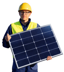 Worker with solar panel.