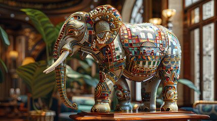 Fototapeta premium Superbe photo d'une sculpture d'animal en mozaïque de toutes les couleurs