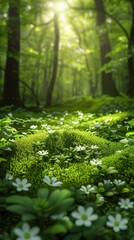 Obraz premium Enchanting Wild Flowers in Sunlit Forest. Floral Background