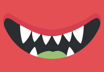 Obraz premium Cartoon smiling red monster mouth with fangs. Monsters teeth. Vector illustration