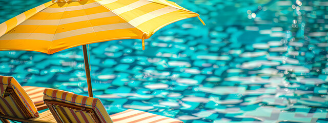 Umbrella and sun lounger around the outdoor pool.