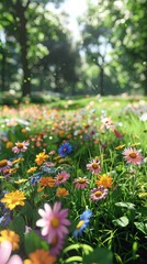 Enchanting Wild Flowers in Sunlit Forest. Floral Background
