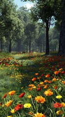 Enchanting Wild Flowers in Sunlit Forest. Floral Background