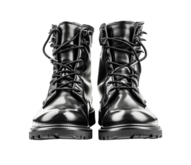 Black lace-up combat boots on transparent background