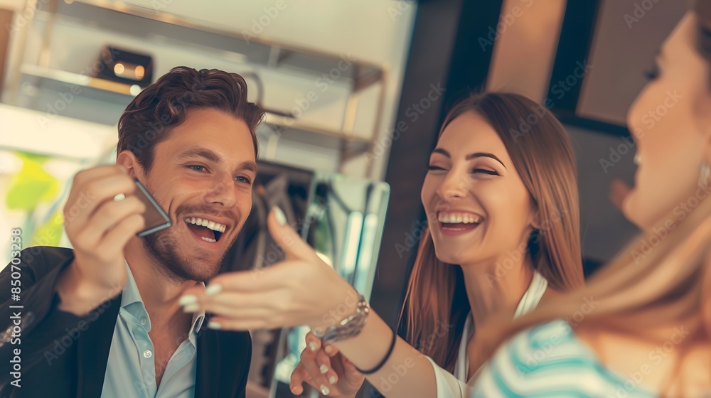 Canvas Prints Young professionals close deal with handshake and smiles, symbolizing trust in a modern office.