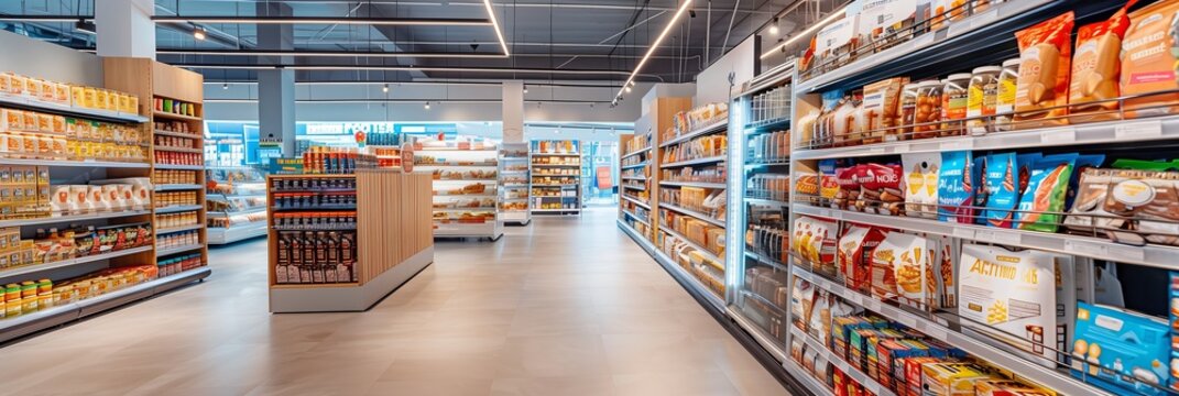A supermarket with lots of goods on the shelves