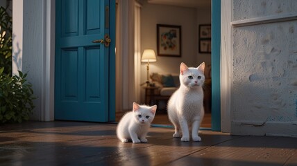 A collection of cats and their typical companions, a dog and a mouse