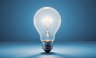 A clear glass light bulb with a warm, glowing filament against a clean background. concept of idea 