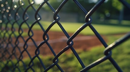 Fototapeta premium Closeup of Metal Wire Mesh Fence in Outdoor Nature Environment