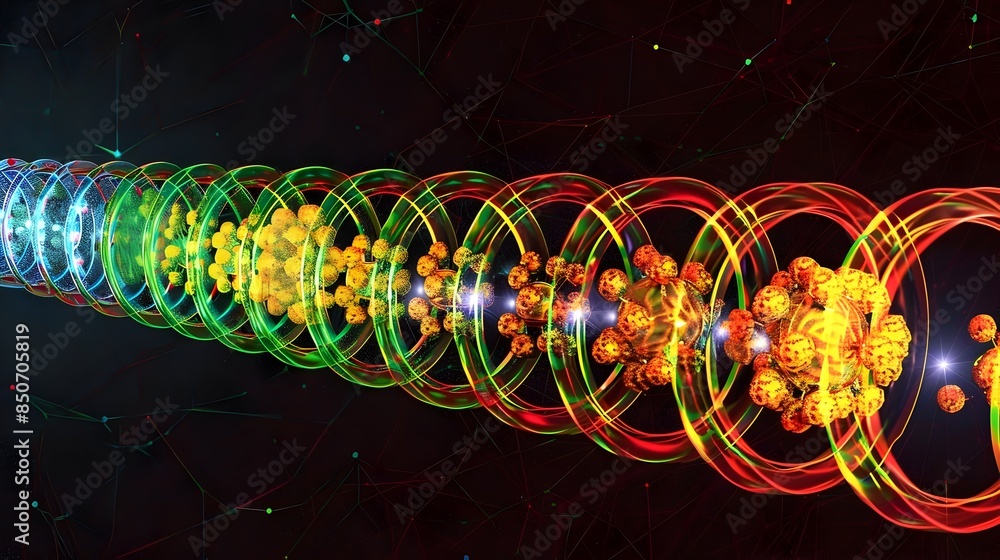 Poster multicolored swirling fractal lights in abstract futuristic digital visualization