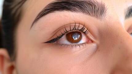 Fototapeta premium Close-up of a woman's perfectly groomed eyebrows with natural shape and definition