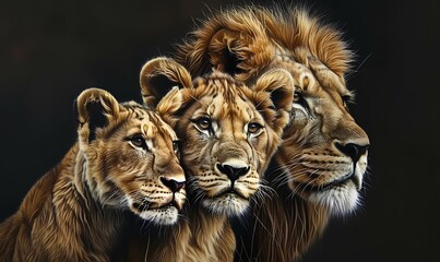 Hyper-realistic Painting of a Lion Family