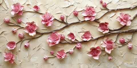 3d picture of a tree with pink flowers background for digital printing wallpaper, custom design wallpaper. AI generated illustration