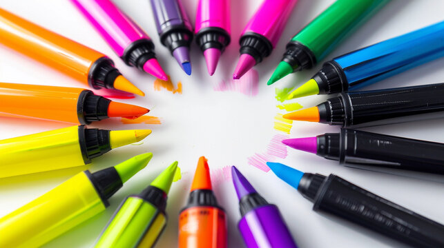 colored pencils on black background