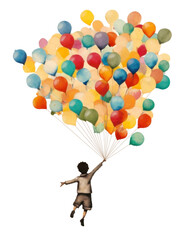PNG Child floating with many ballons balloon fun celebration.