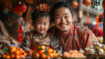 Fototapeta premium Families celebrating Lunar New Year, China.