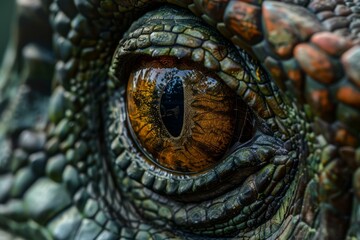 Fototapeta premium Macro photo capturing the intricate detail and rich color of a reptile's eye, reflecting the environment