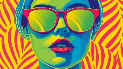 Colorful mid-century Bal-Bal in sunglasses, Sunshine yellow, fluorescent green, sapphire blue. Flat vector design, abstract and cute.