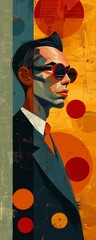 Stylish Barang in sunglasses, retro vector design, vibrant colors of dark sage, earth brown, and mahogany.