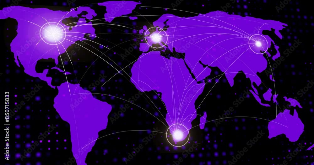 Poster Global, connection and hologram with map, technology and internet with planet, software and digital system. Empty, holographic and metaverse with cyber security, earth or modern geography with ai