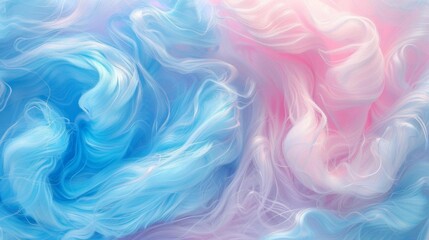 Fototapeta premium Soft and fluffy cotton candy background with pastel pink and blue swirls, creating a dreamy and sweet texture