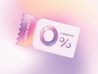3d holographic in y2k style Gift voucher with coupon Zero Percentage. For business promotion sales and Discount online purchases. Tag label, sale banner with super zero 0% discount.