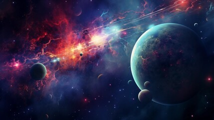Obraz premium Space digital artwork. Surreal fantasy cosmos. Nebula with planets and stars.
