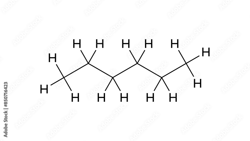 Wall mural hexane molecule, structural chemical formula, ball-and-stick model, isolated image n-hexane