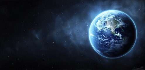 Obraz premium Textured blue earth illustration with fog effect black background