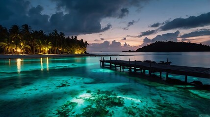 Obraz premium Tropical aerial landscape full of beauties, blue ocean with green mountains on archipelagos