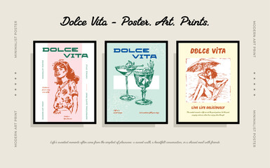 A large set of Vector posters on the theme of a sweet life in Italy, sweet tooth, hand-drawn drawings with interesting, inspiring phrases for the comfort of your home